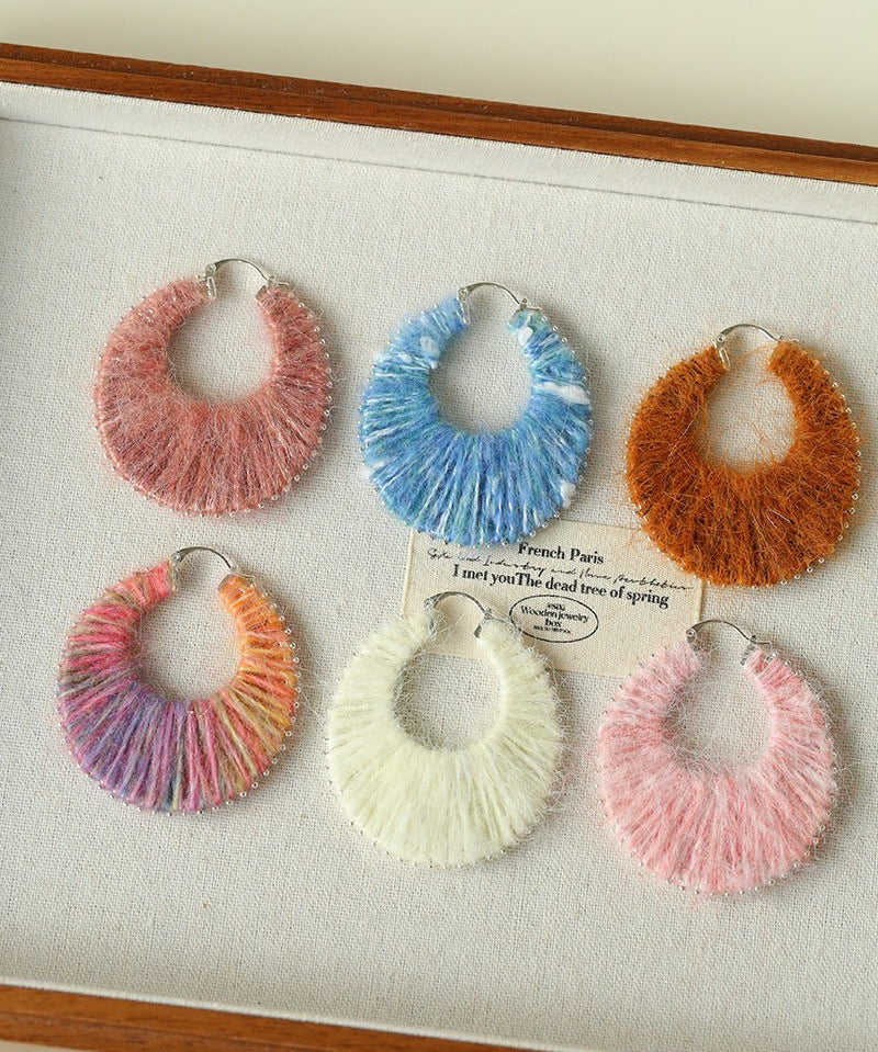 Colorful Gradient Yarn Woven Hoop Earrings - floysun