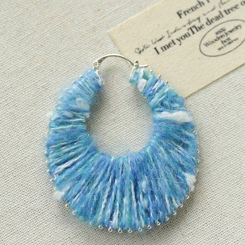 Colorful Gradient Yarn Woven Hoop Earrings - floysun