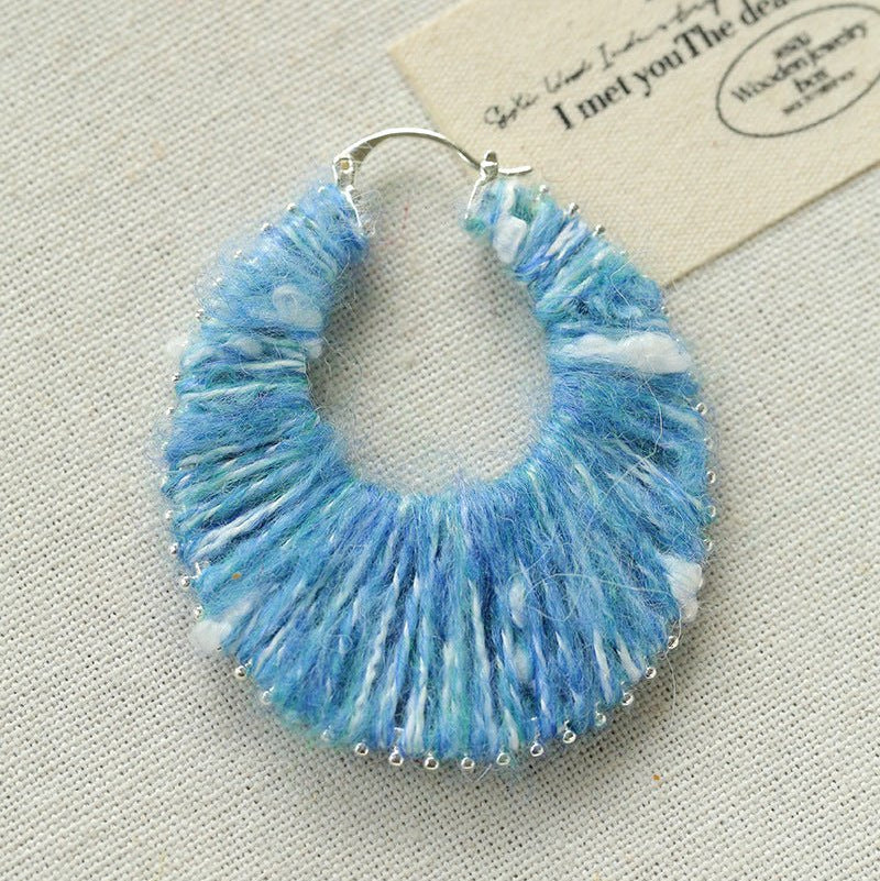 Colorful Gradient Yarn Woven Hoop Earrings - floysun