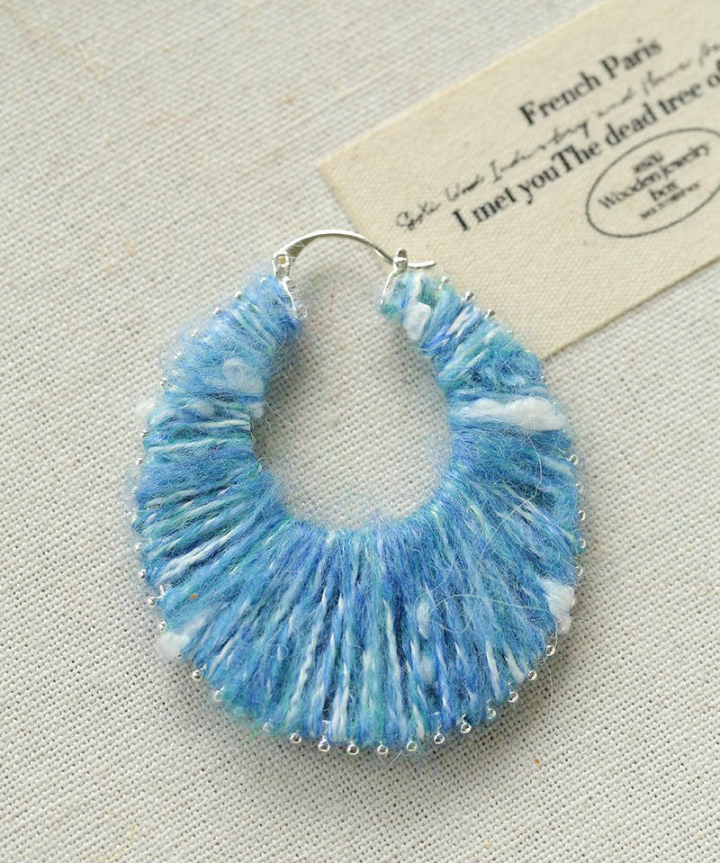 Colorful Gradient Yarn Woven Hoop Earrings - floysun