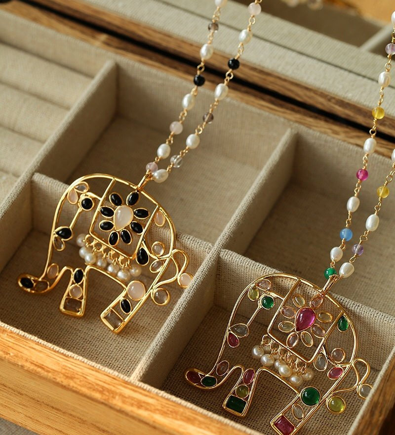 Colorful Handcrafted Glass Elephant Pearl Necklace - floysun
