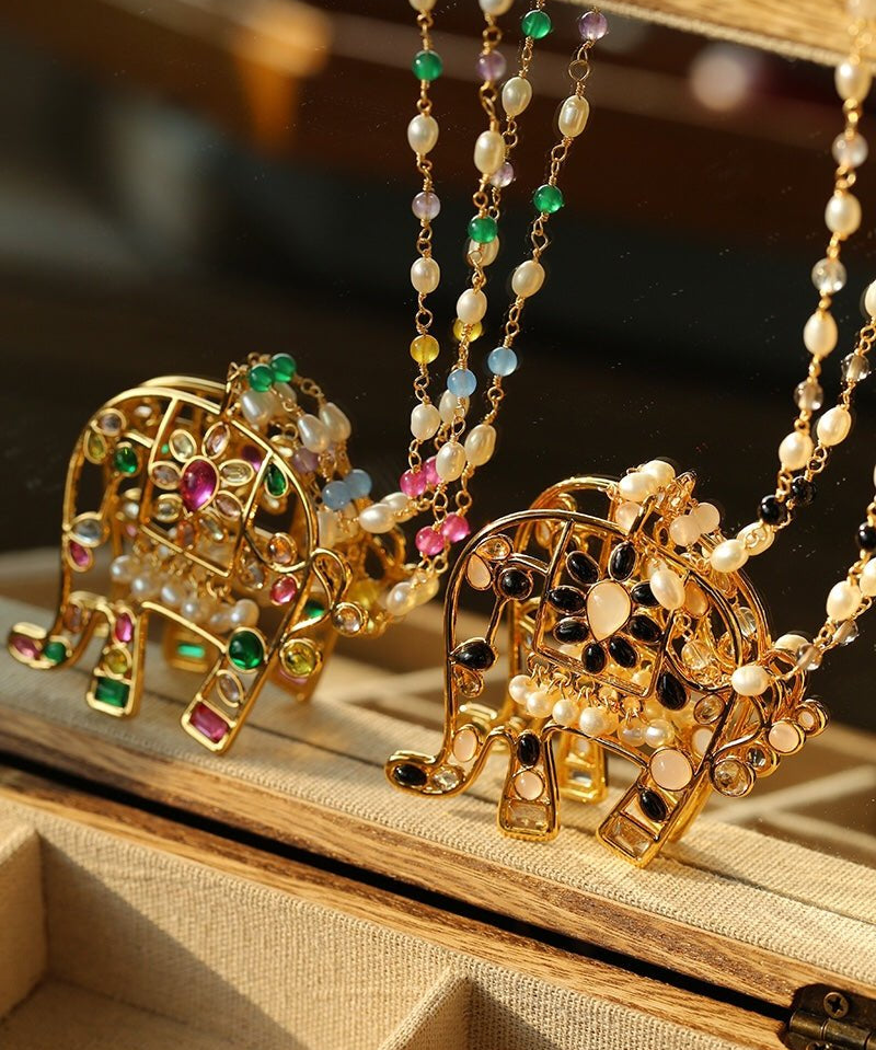 Colorful Handcrafted Glass Elephant Pearl Necklace - floysun