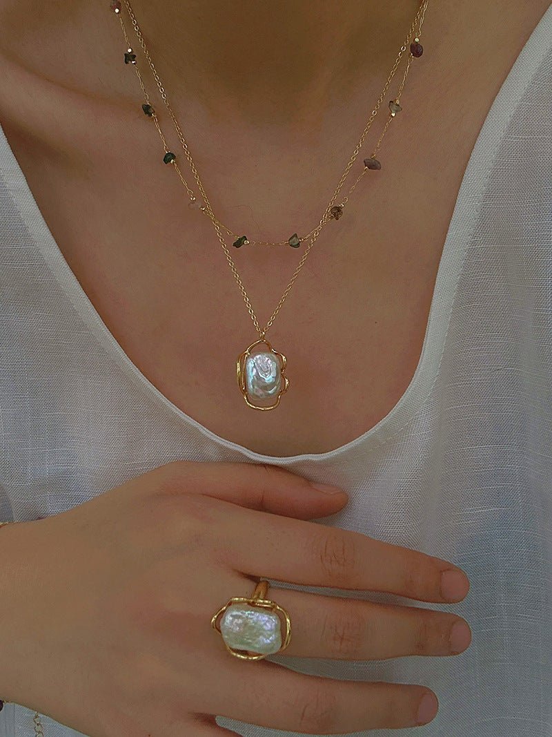 Colorful Natural Chip Bead Starry Collarbone Necklace (Turquoise & Tourmaline) - floysun