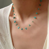 Colorful Natural Chip Bead Starry Collarbone Necklace (Turquoise & Tourmaline) - floysun