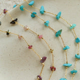 Colorful Natural Chip Bead Starry Collarbone Necklace (Turquoise & Tourmaline) - floysun