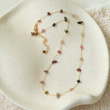 Colorful Natural Chip Bead Starry Collarbone Necklace (Turquoise & Tourmaline) - floysun