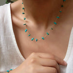 Colorful Natural Chip Bead Starry Collarbone Necklace (Turquoise & Tourmaline) - floysun