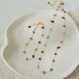 Colorful Natural Chip Bead Starry Collarbone Necklace (Turquoise & Tourmaline) - floysun
