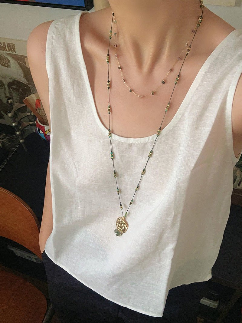 Colorful Natural Chip Bead Starry Collarbone Necklace (Turquoise & Tourmaline) - floysun