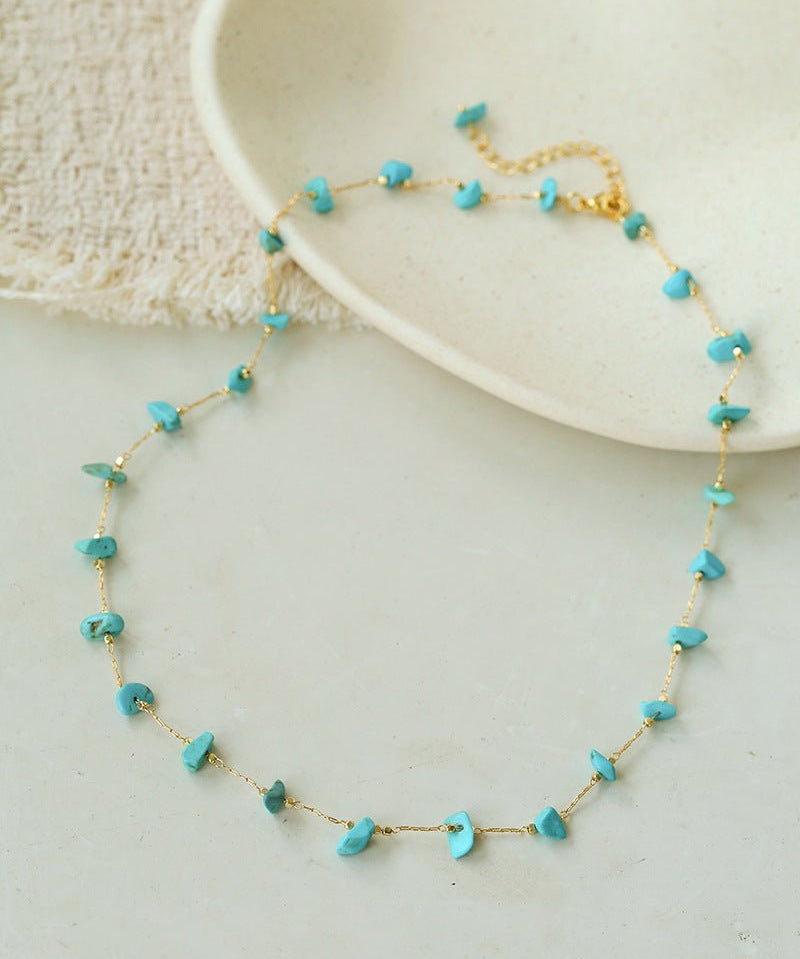 Colorful Natural Chip Bead Starry Collarbone Necklace (Turquoise & Tourmaline) - floysun