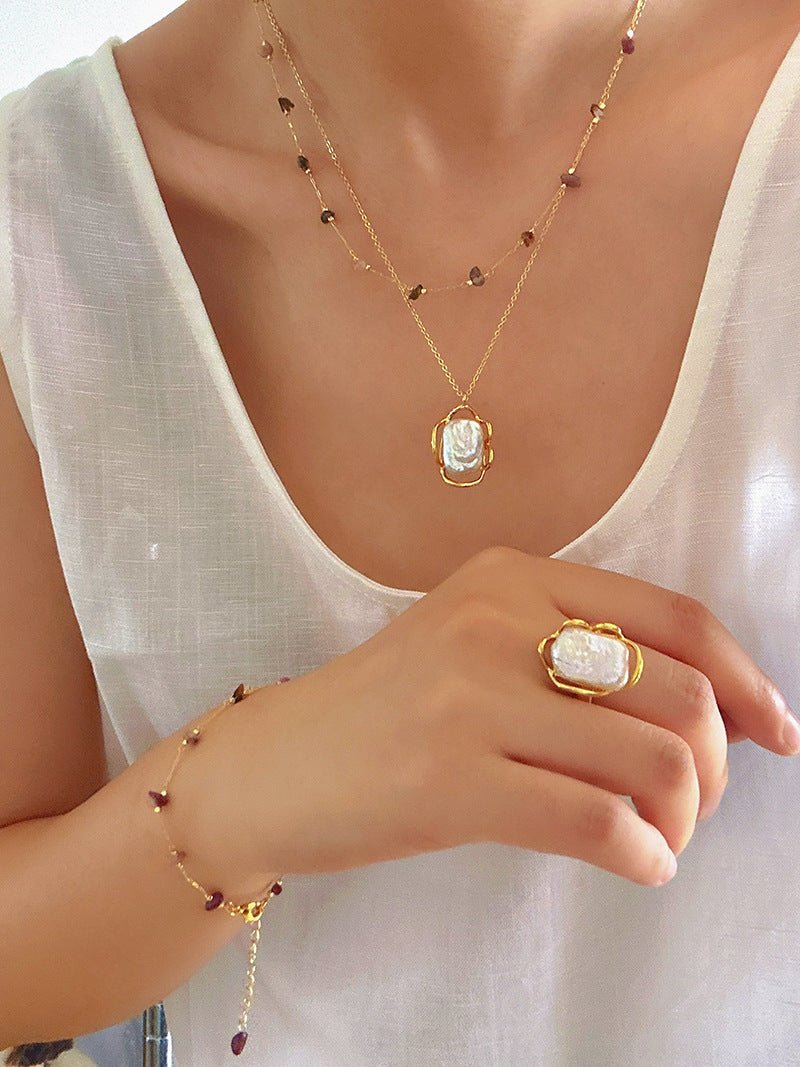 Colorful Natural Chip Bead Starry Collarbone Necklace (Turquoise & Tourmaline) - floysun