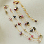 Colorful Natural Chip Bead Starry Collarbone Necklace (Turquoise & Tourmaline) - floysun