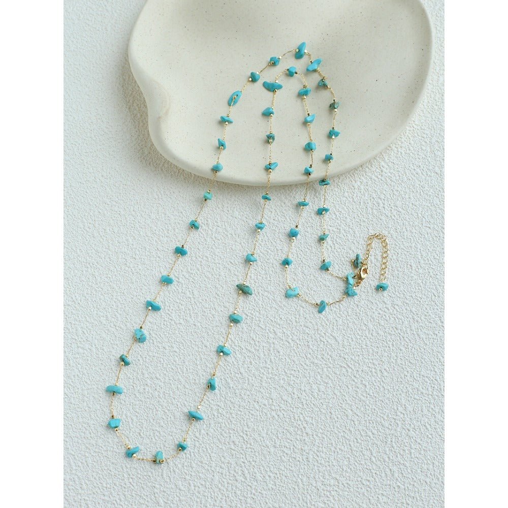 Colorful Natural Chip Bead Starry Collarbone Necklace (Turquoise & Tourmaline) - floysun