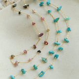 Colorful Natural Chip Bead Starry Collarbone Necklace (Turquoise & Tourmaline) - floysun