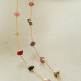 Colorful Natural Chip Bead Starry Collarbone Necklace (Turquoise & Tourmaline) - floysun