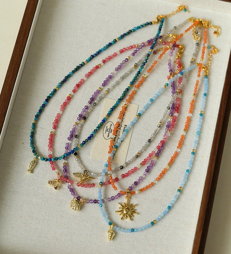 Colorful Natural Stone Beaded Necklace with Multi - element Pendants - floysun
