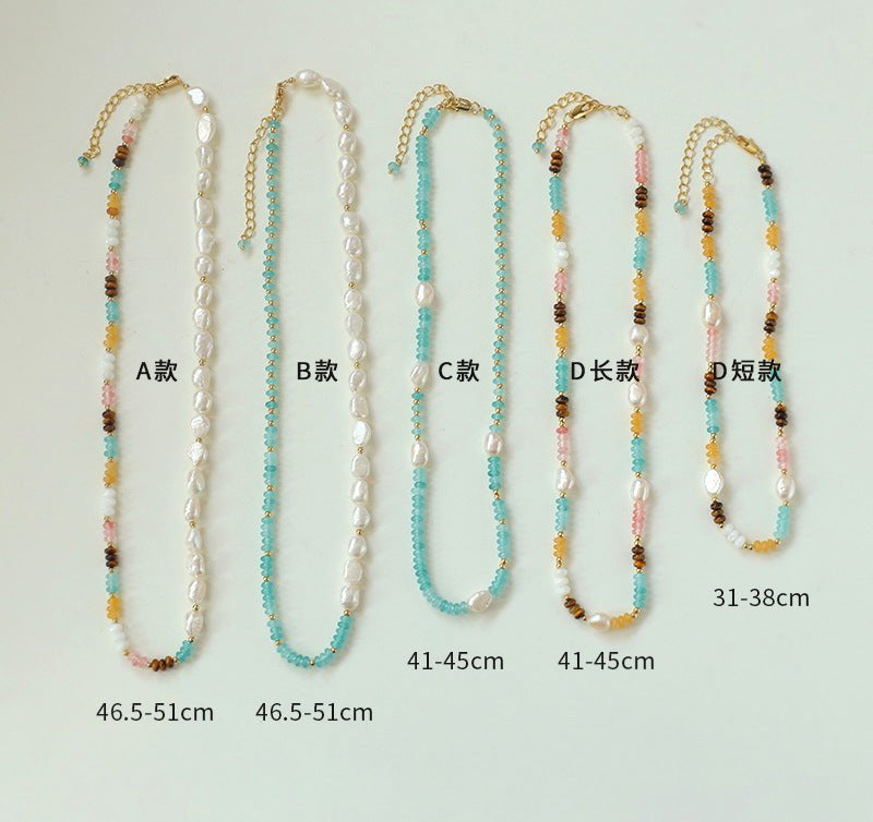 Colorful Natural Stone Pearl Stacked Beads Necklace - floysun