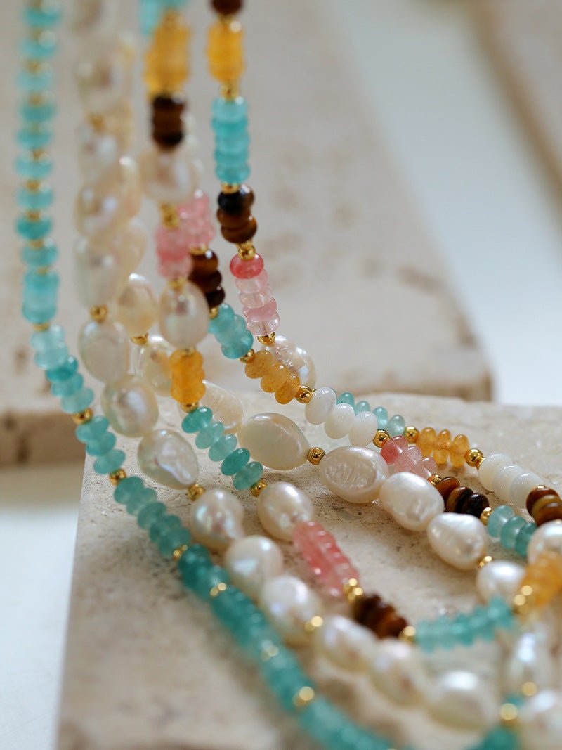 Colorful Natural Stone Pearl Stacked Beads Necklace - floysun