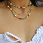 Colorful Natural Stone Pearl Stacked Beads Necklace - floysun