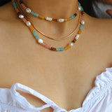 Colorful Natural Stone Pearl Stacked Beads Necklace - floysun