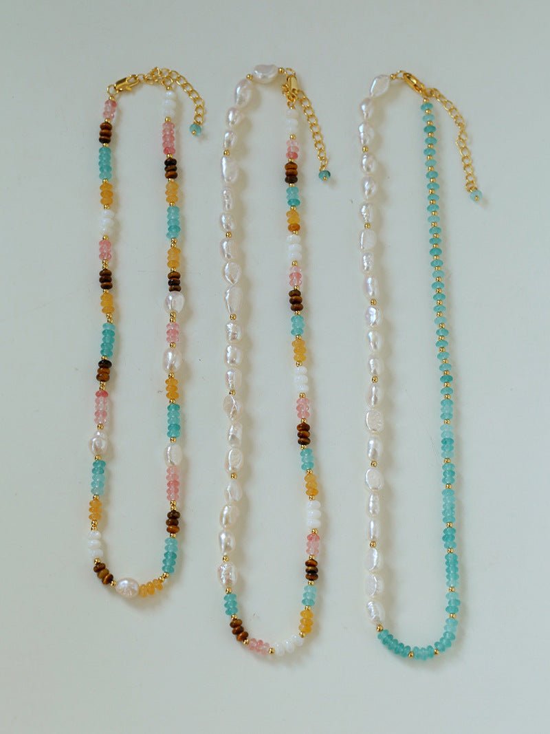 Colorful Natural Stone Pearl Stacked Beads Necklace - floysun