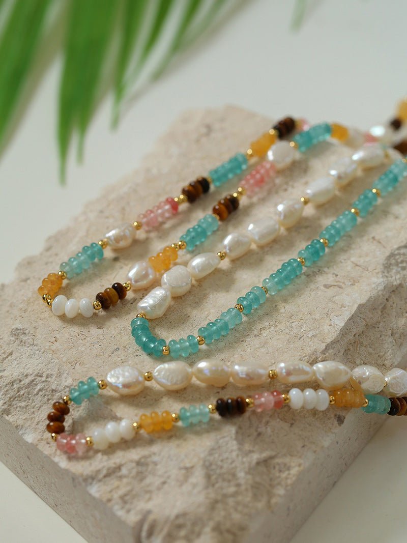Colorful Natural Stone Pearl Stacked Beads Necklace - floysun