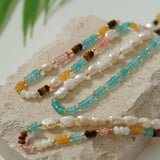 Colorful Natural Stone Pearl Stacked Beads Necklace - floysun