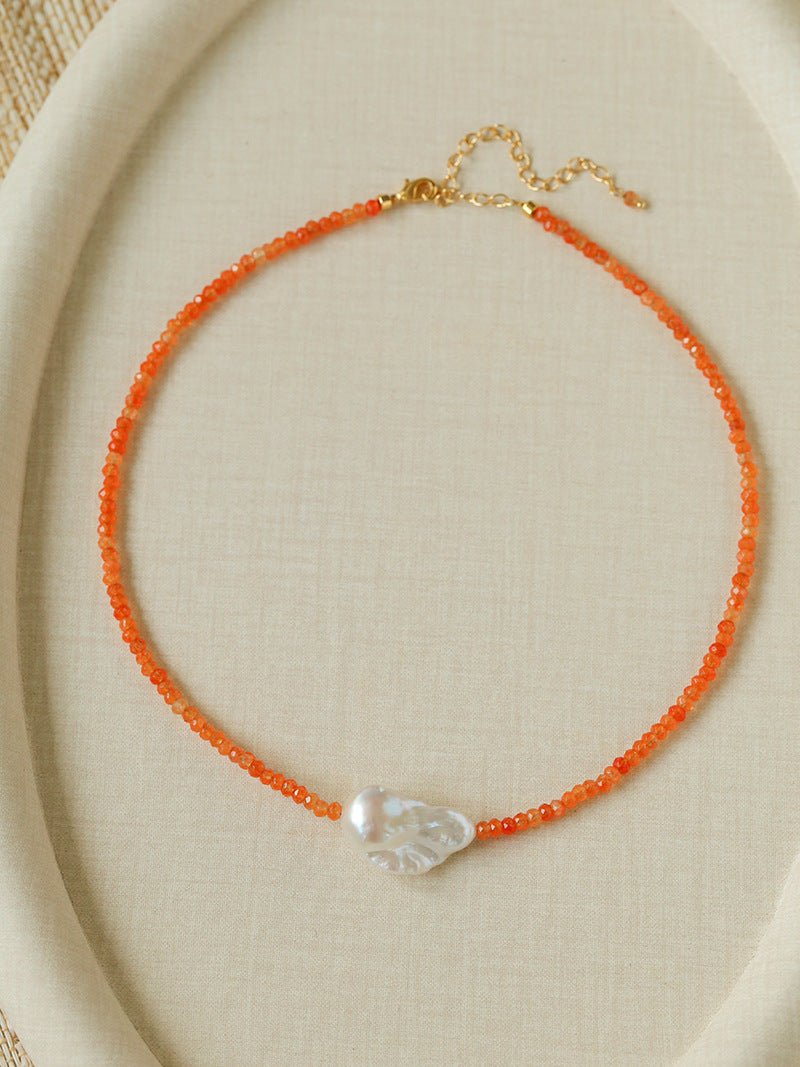 Colorful Optimized Natural Stone & Baroque Pearl Handmade Beaded Necklace - floysun