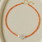 Colorful Optimized Natural Stone & Baroque Pearl Handmade Beaded Necklace - floysun