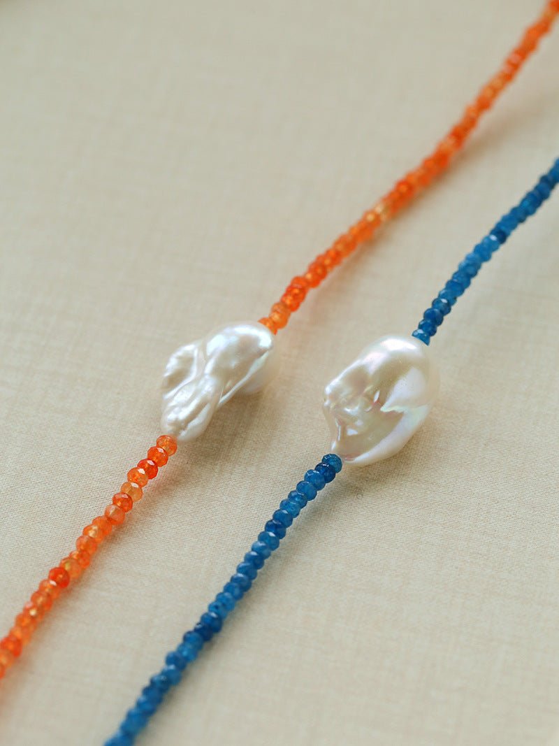 Colorful Optimized Natural Stone & Baroque Pearl Handmade Beaded Necklace - floysun