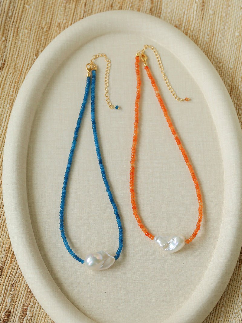 Colorful Optimized Natural Stone & Baroque Pearl Handmade Beaded Necklace - floysun