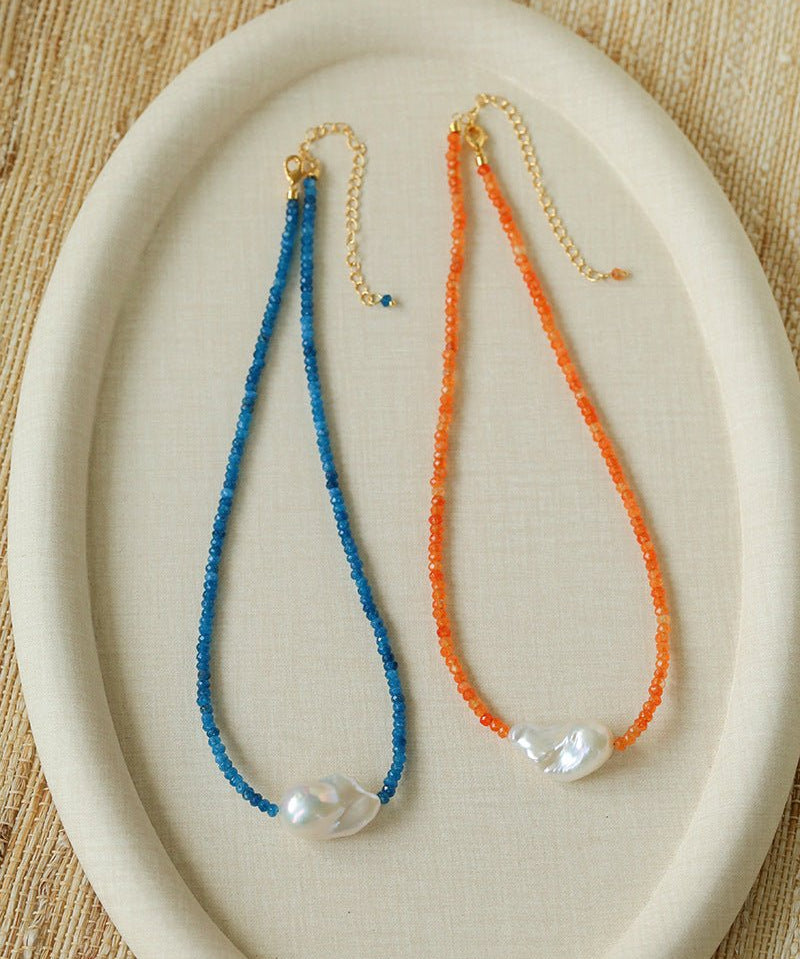 Colorful Optimized Natural Stone & Baroque Pearl Handmade Beaded Necklace - floysun