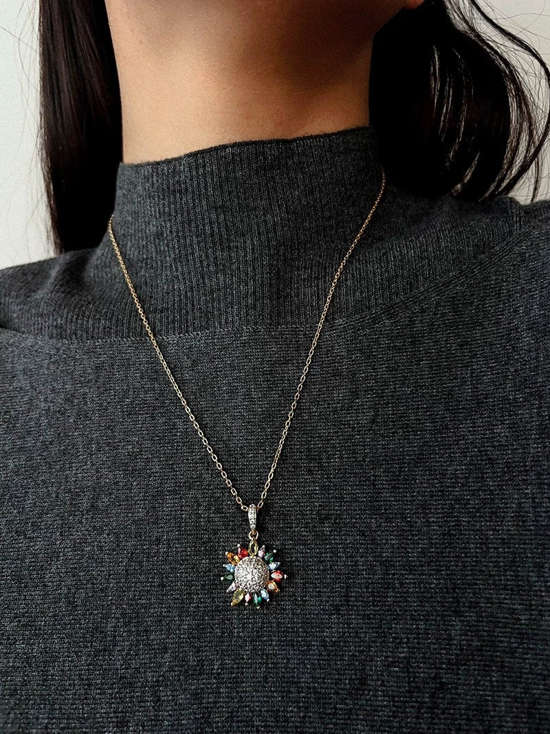 Colorful Sunflower Pendant Necklace - floysun