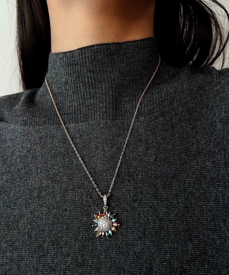 Colorful Sunflower Pendant Necklace - floysun