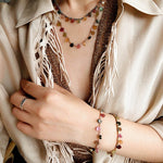 Colorful Waterdrop Tourmaline Woven Necklace Mini Sunstone or Silve Ore Beads - floysun