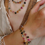 Colorful Waterdrop Tourmaline Woven Necklace Mini Sunstone or Silve Ore Beads - floysun