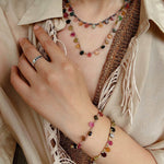 Colorful Waterdrop Tourmaline Woven Necklace Mini Sunstone or Silve Ore Beads - floysun