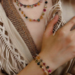Colorful Waterdrop Tourmaline Woven Necklace Mini Sunstone or Silve Ore Beads - floysun