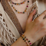 Colorful Waterdrop Tourmaline Woven Necklace Mini Sunstone or Silve Ore Beads - floysun