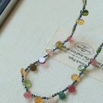 Colorful Waterdrop Tourmaline Woven Necklace Mini Sunstone or Silve Ore Beads - floysun