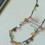 Colorful Waterdrop Tourmaline Woven Necklace Mini Sunstone or Silve Ore Beads - floysun