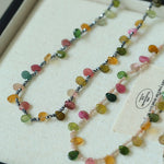 Colorful Waterdrop Tourmaline Woven Necklace Mini Sunstone or Silve Ore Beads - floysun