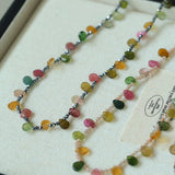 Colorful Waterdrop Tourmaline Woven Necklace Mini Sunstone or Silve Ore Beads - floysun