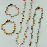 Colorful Waterdrop Tourmaline Woven Necklace Mini Sunstone or Silve Ore Beads - floysun
