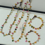 Colorful Waterdrop Tourmaline Woven Necklace Mini Sunstone or Silve Ore Beads - floysun