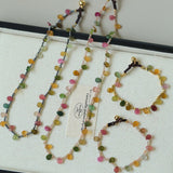 Colorful Waterdrop Tourmaline Woven Necklace Mini Sunstone or Silve Ore Beads - floysun