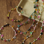 Colorful Waterdrop Tourmaline Woven Necklace Mini Sunstone or Silve Ore Beads - floysun