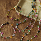 Colorful Waterdrop Tourmaline Woven Necklace Mini Sunstone or Silve Ore Beads - floysun