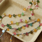 Colorful Waterdrop Tourmaline Woven Necklace Mini Sunstone or Silve Ore Beads - floysun