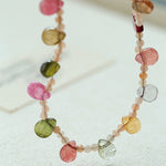 Colorful Waterdrop Tourmaline Woven Necklace Mini Sunstone or Silve Ore Beads - floysun